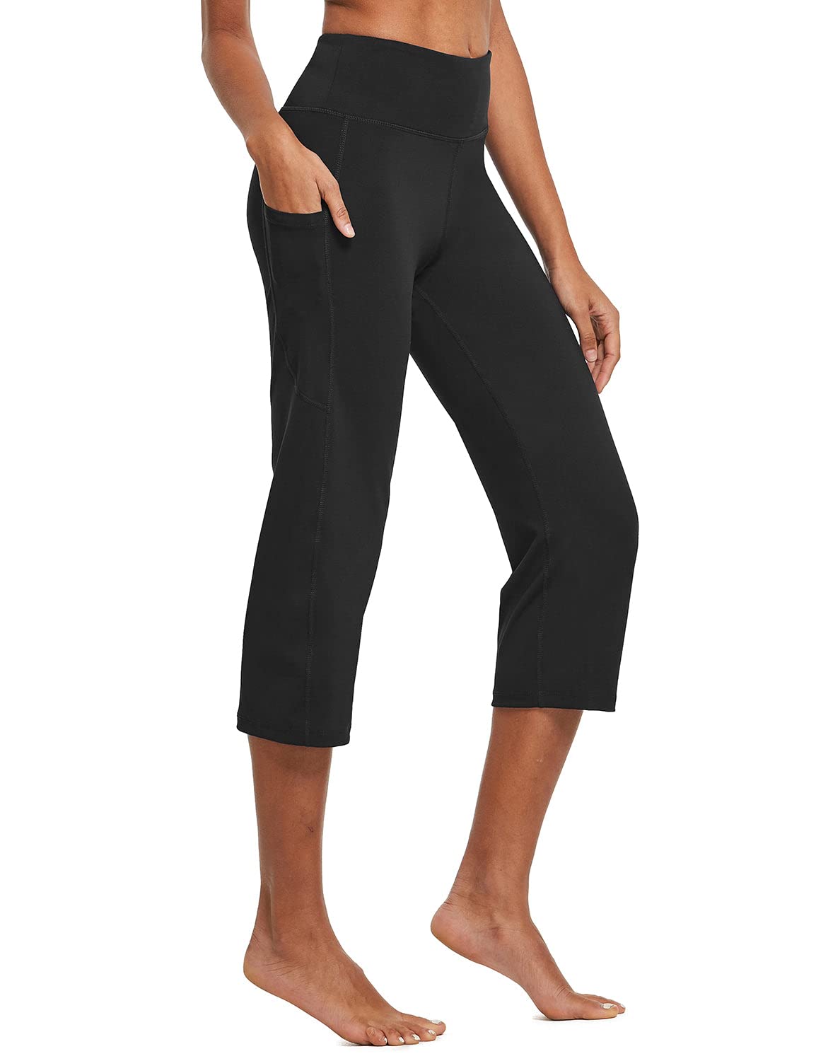 BALEAF Pantalon de yoga 3/4 décontracté pour femme - Pantalon de jogging - Jambe droite - Taille haute - Pantalon de travail avec poches - Contrôle du ventre - Pour fitness, entraînement, loisirs