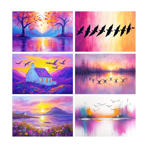 Image of SiddArtify Abstract Landscape Wall Art Prints Set - Colorful Nature Poster Decor for Living Room Bedroom Office - 8x12 Sticker Pack of 6