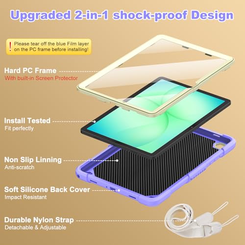 Image of Cover for Samsung Galaxy Tab A11+ Plus /A9+ Plus Case with Screen Protector, Galaxy Tab A11+ /A9+ 11 inch 2025 /2023 Released with Butterfly Stand Shoulder Strap Shockproof case for Kids Girl, Purple