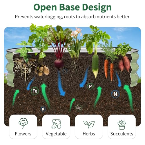 Kesfitt Raised Garden Bed, 4x2x1 FT Galvanized Steel Metal Raised Garden Bed, Oval Open-Bottom Design, 12-Inch Deep for Outdoor Vegetable & Herb Gardening, Fruit Green - Image 5
