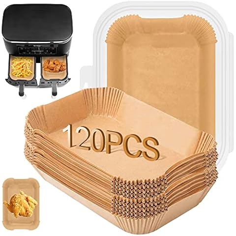 Scettar Air Fryer Liners,120 Pcs Parchment Paper,8.7inch Disposable Paper Liners for Ninja AF300K&AF400UK and Other Dual Zone Air Fryer or Oven( Light Brown) Cover