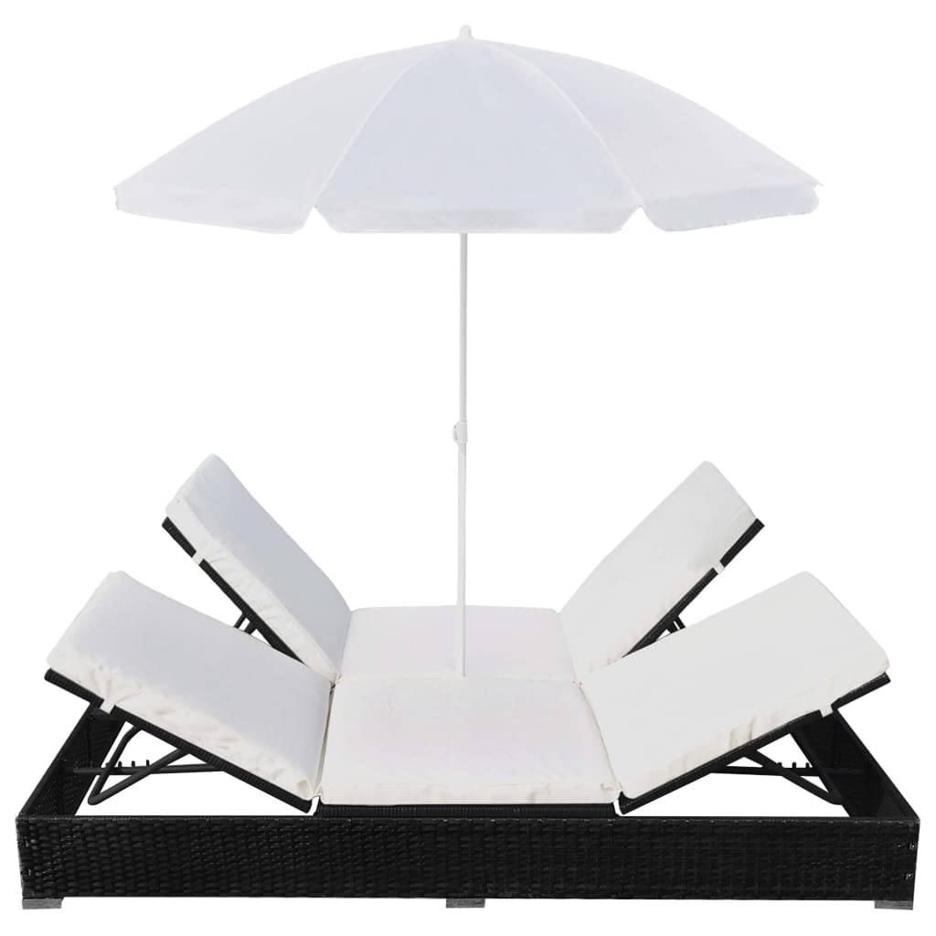 vidaXL Tumbona con Sombrilla Jardín Mueble Hamaca con Parasol Piscina Asiento Sofá Exterior Patio Terraza Ratán Sintético Negro Material Tipo Mimbre