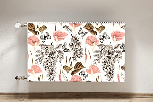 Cache aeration radiateur magnétique 100x60cm vert panneau décoratif fleurs papillons - 3