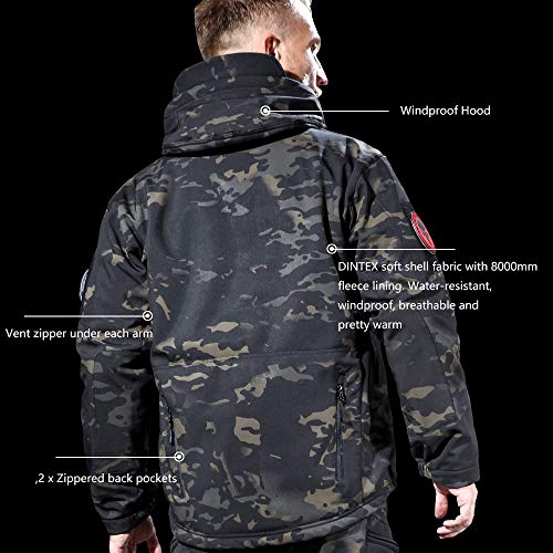 ANTARCTICA Men's Outdoor Waterproof Soft Shell Hooded Military Tactical Jacket (Black Camo, XL) - Thumbnail 5