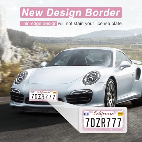 Image of Bling License Plate Frame for Women, 2Pack Rhinestone Handcrafted Crystal Premium Stainless Steel, Stainless Steel Car Accessories with Diamond Sparkle Glitter Caps (Pink) (Pack of 2)