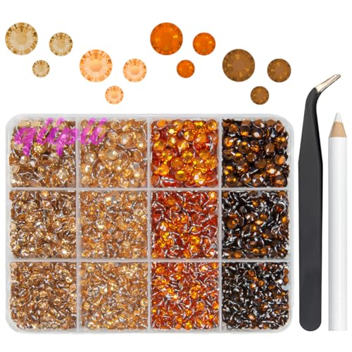 qiipii Resin Rhinestones for Bedazzling Crafting 3mm 4mm 5mm 4 Color Champange Golden Orange Brown Flatback Crystal Gems Stones Bulk Crystals Diamonds for Nails Face Makeup Tumblers Bottles DIY Crafts