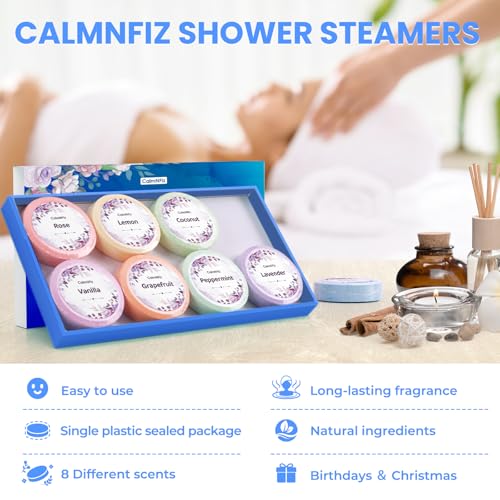 Image of CalmNFiz Shower Steamers Aromatherapy Self Care Gifts 8 Pack Set, Blue