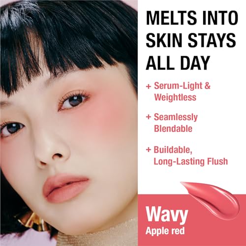 Image of DEAR DAHLIA Petal Drop Liquid Blush (Wavy) - Natural Dewy Glow Serum Blush, Buildable & Blendable, Sheer Watercolor Finish, Vegan Korean Makeup for Cheeks, 0.14 oz