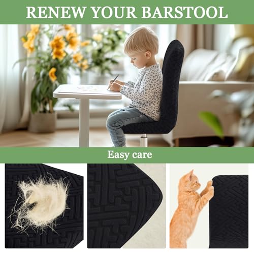 Image of FUANGUI Bar Stool Covers with Backs, 2 Pack Stretch Bar Stool Chair Covers, Knitted Jacquard Bar Stool Covers,Washable Bar Chair Covers Swivel Barstool Slipcovers (Knitted Black 01)
