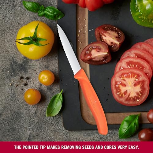 Image of Victorinox Swiss Made, Stainless Steel Swiss Classic Paring Knife, 8 cm, Wavy Edge with Pointed Tip, Professional and Household Use, Kitchen Tools & Items, Orange, 6.7639.C1 | Multipurpose Knife