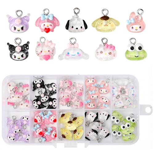 Image of SANNIDHI 42pcs Pendant Charms for Bracelet Making, 7-Design Cinnamoroll Kuromi Bracelet Charms for Jewellery Making, Cartoon Mini Resin Bag Charms Pendant for DIY Necklace, Craft, Phone Charms