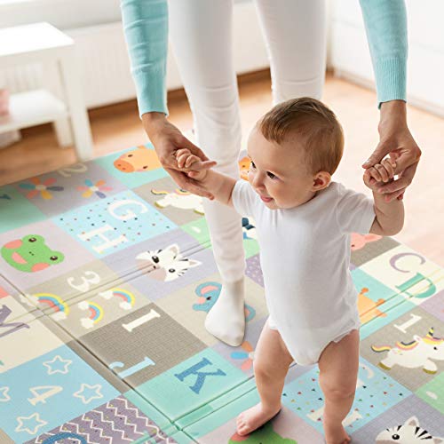 Baby Reversible Play Mat 78.7inchx 59inchx0.4inch Double-Sided Crawling Mat Foldable Waterproof Non-Toxic Portable BPA Free Floor Mat for Toddlers, Infants, Kids (Animals&Letters) - Thumbnail 4