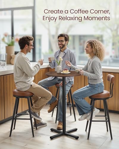Image of VASAGLE Round Cocktail Table, Set of 2, High Top Bar Pub Table with Metal Frame and Cross Base, for 2-3 People, Modern, Easy to Assemble, 23.6 x 41.1 Inches, Natural Walnut ULBT362K01