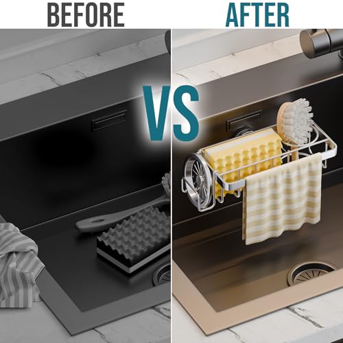 image for TAILI Sponge Holder with Strong Suction Cup, 4-in-1 Rustproof Sink Org