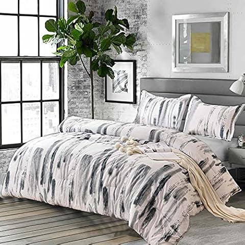 Nanko Queen Comforter Set 3pc, Art Grey White Printed Pattern Reversible Down Alternative Microfiber Bedding - All Season Duvet and 2 Pillowcases Bed Sets Modern for Women Men, Size 88 x 90 Gray Cover