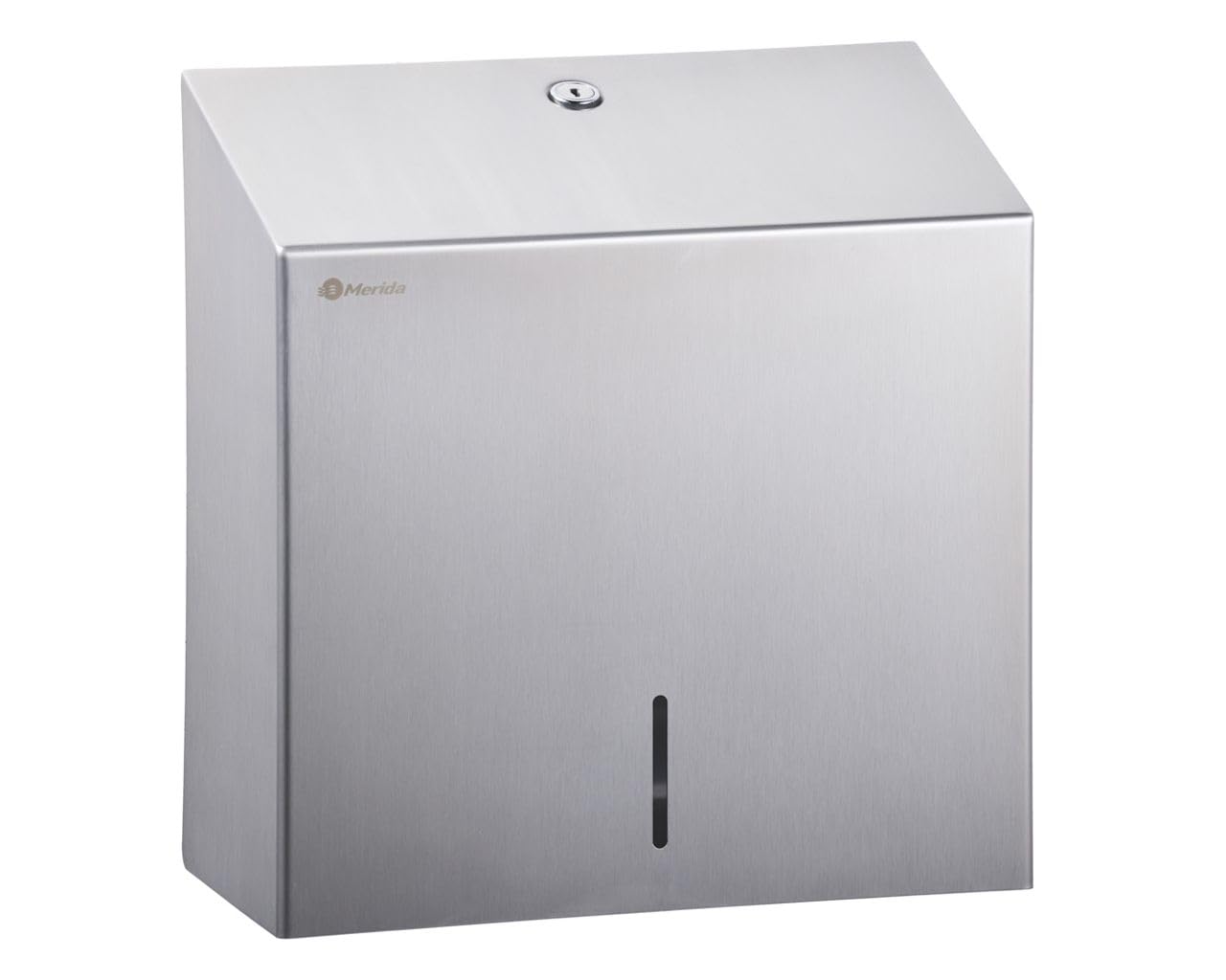 Merida Dispenser Asciugamani Piegati Maxi Acciaio Inox Opaco Parete Oblò | Dispenser a parete per asciugamani piegati, acciaio inox opaco, fino a 500 asciugamani, oblò e serratura, 26,5 x 25,5 x 12 cm