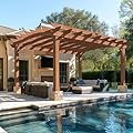 MUPATER Retratable Wooden Pergola Gazebo for Patio with Arched Roof and Stakes, 12'x14' Outdoor Pergola Garden Shelter Cedar Framed for Backyard,Deck,Garden,and Lawn