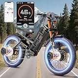 eAhora Romeo Pro 2 - 5000W Dual Motor/52V 70Ah Battery/46Mph/200Miles ⚡【Powerful 4000W Dual Motor】eAhora Romeo Pro 2 comes with dual 2000W motor, can reaches 46 mph and climb slopes up to 45°. 5000W Dual Motor Ebike features dual 60V 36Ah controllers...
