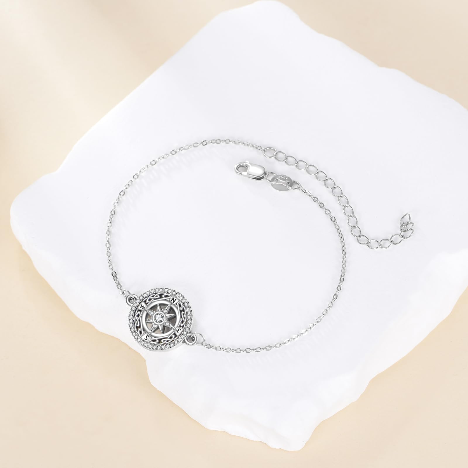 KZX Kompass Armband für Frauen aus 925er Sterlingsilber mit Abalone-Muschel Kompass, Geburtstags-Schmuckgeschenk für Ehefrau, Schwester, Freundinnen