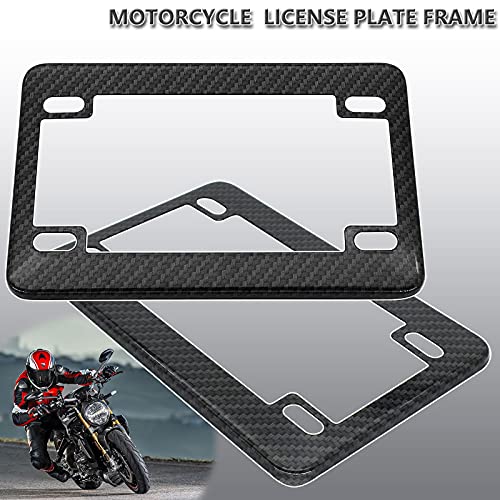 Autoxbert 4" X 7" Universal Motorcycle License Plate Frame Carbon Fiber Aluminium Tag Cover Protector Set Holder For Honda Yamaha #TOP4