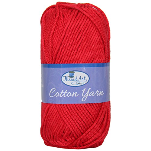 Threadart 100% Pure Cotton Crochet Yarn | 50 gram Skeins | Worsted Medium #4 Yarn | 85 yds per Skein | 30 Colors Available | Red #3560