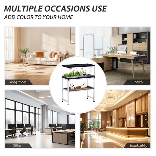 Image of 10-20 Gallon Fish Tank Stand, Metal Aquarium Stand with Adjustable Non-Slip Foot and Wooden Shelf, Reptile Tank Stand Easy to Assemble for Home Office, Firm and Steady(Tank not Included)