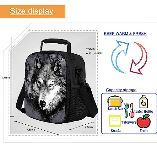 Goxunyuan Kids Lunch Bag, 2019 Upgrade Insulated Animal Lunch Tote- Waterproof Reusable Lunch Box Portable Meal Bag Ice Pack For Boys Girl Wolf Grey #TOP3