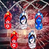 Romasaty 4th of July Decorations Lights, 8.5Ft Red White and Blue Lights with LED Slipper Light, Plug in Patriotic Slipper String Light for Outdoor Indoor Independence Day Party Memorial Day Decor