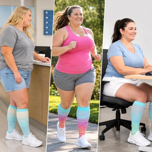 Image of Plus Size Compression Socks 20-30mmHg Wide Calf for Men Women, Extra Large Compression Stockings Support for Running, Travel, Nurses, Pregnancy (3 Pairs)