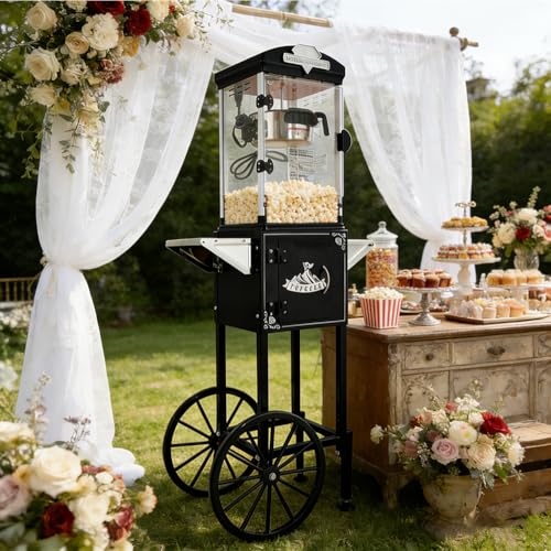 Image of Popcorn Machine with Cart,Wheels & 10 Oz Kettle Popcorn Maker Measuring 3 plastic spoon Home Theater Popcorn Machine-Black