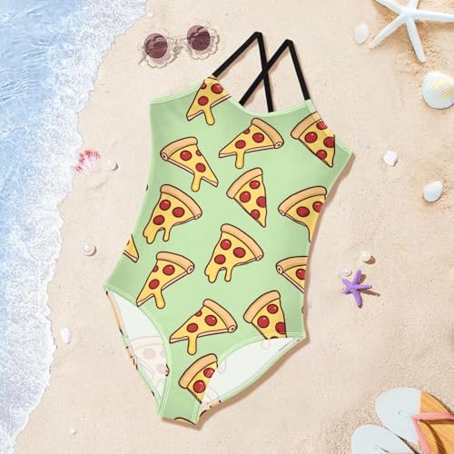 Pizza Pattern Girls Swimsuits Quick Dry Crossback One Piece Beach Swimwear Bathing Suit3