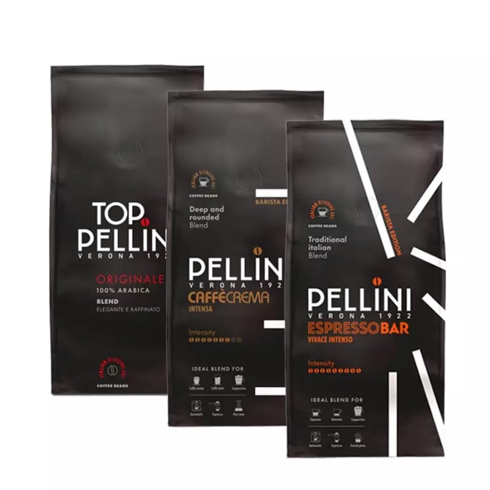 Tris Caffè Pellini in grani Miscela Top Originale, Crema Intensa, Bar Vivace Intenso 1 kg x 3