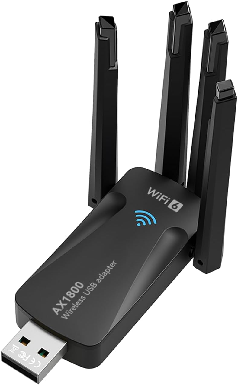 AX1800 WiFi 6 USB WiFi Adapter for PC Desktop laptop, 802.11ax Wireless Network Adapter with Dual Band 2.4GHz, 5GHz, 4 High-Gain Antennas, WPA3, USB3.0, Driver-free for Windows 11/10 (AX1800)