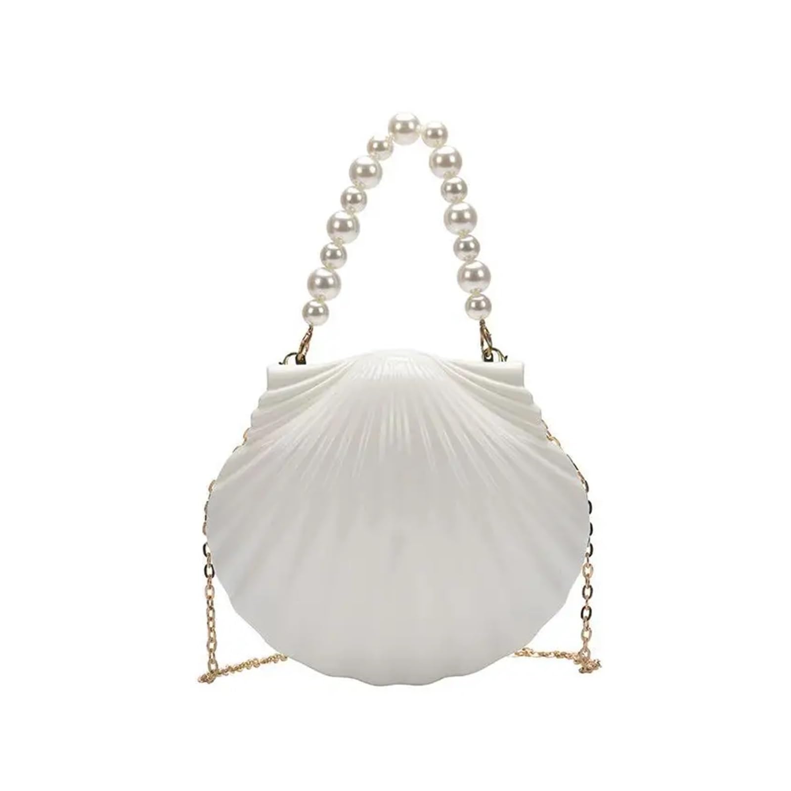 Muscheltasche, Neue Umhängetasche for Damen, Kleine Schultertaschen, Süße Geldbörsen, Goldene Abendtasche(Shape 2 White)