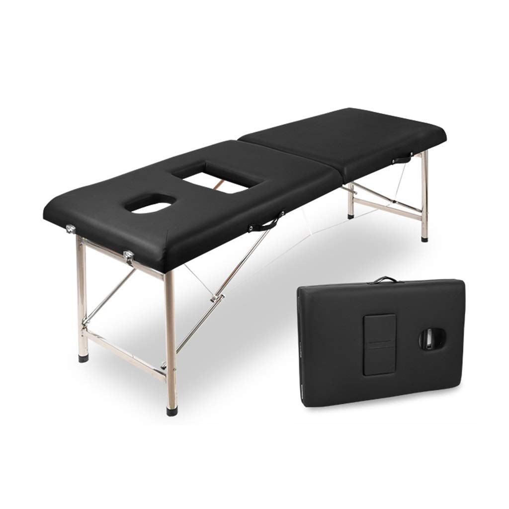 Lettino Spa Lettino da Massaggio Pieghevole in Alluminio a 2 sezioni, Divano, Tavolo per Salone di Bellezza(Black 180 * 60 * 65 cm)