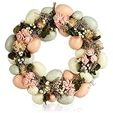 DECORACIÓN DE PRIMAVERA: ¡Esta corona de mesa y puerta con flores y huevos de Pascua moteados de colores pastel es la decoración perfecta para la primavera y crea un ambiente animado!