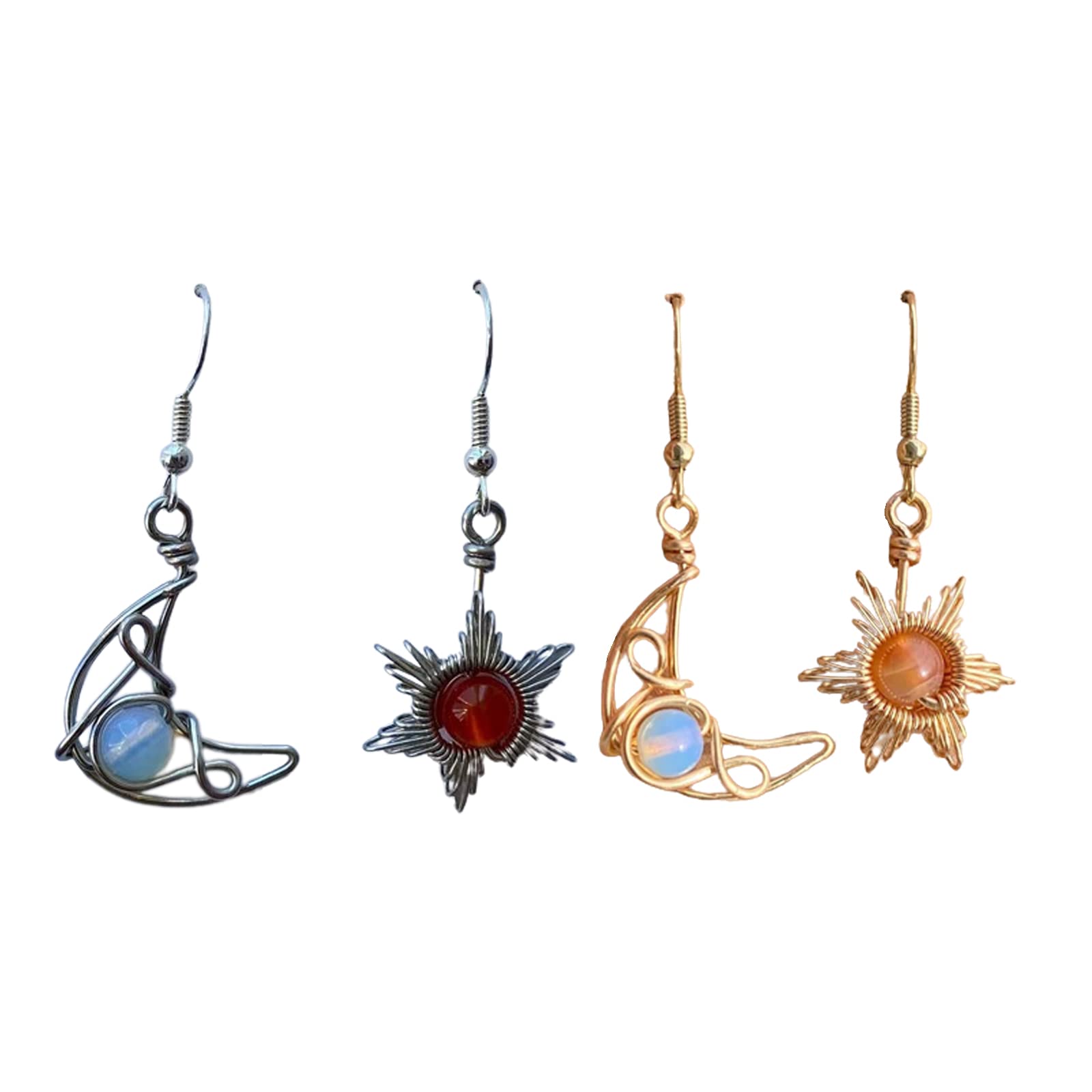 2Pcs Boho Sun Moon Earrings for Women Girls Vintage Moonstone Earrings Asymmetrical Moon Sun Star Dangle Drop Earrings Bohemian Statement Jewelry Gifts