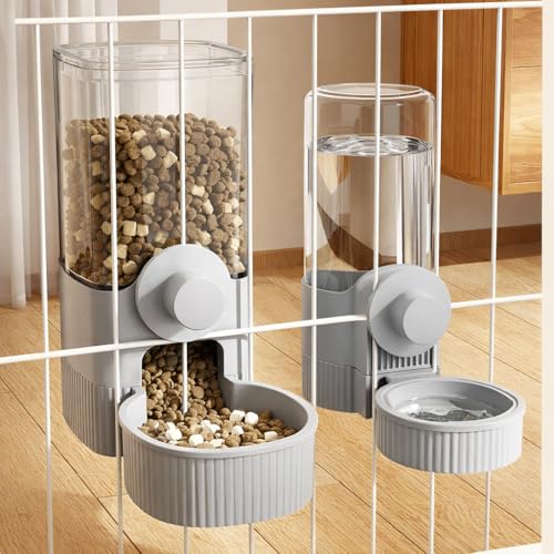 Hanging Automatic Food and Water Dispenser Gravity Rabbit Feeder Set Cage Cat Food Bowl Dog Feeding Station for Puppy and Kitten Rabbit Chinchilla Hedgehog Ferret (for Cage Grid Over 1.2)