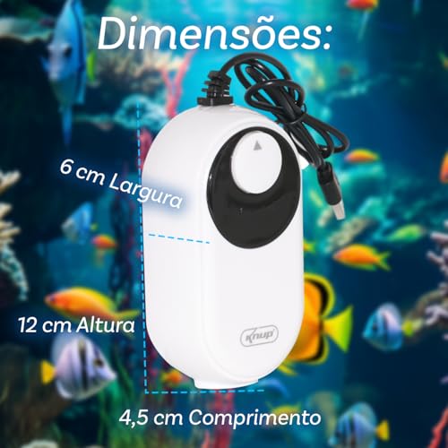 Kit Bomba Compressor De Ar Para Aquario De 6,8L IPX4 Para Peixes é Bivolt Acompanha Fonte Carregador