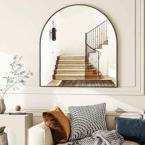 Image of HARRITPURE 26 inchx28 inch Arched Bathroom Mirror, Wall Mounted Mirror, Black Arch Mirror, Aluminum Alloy Frame Wall Mirror for Living Room, Bedroom and Entryway