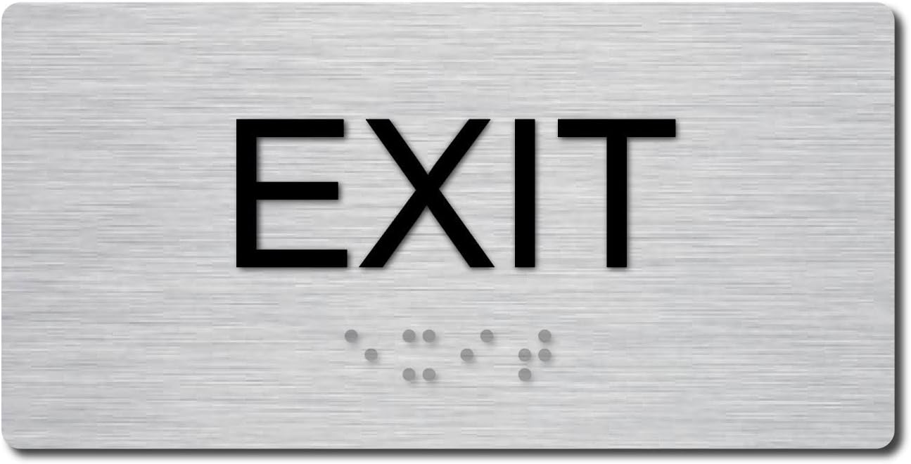 ADA Compliant Tactile Exit Sign (3" X 6" Brushed Aluminum/Black)