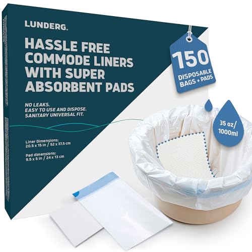 Lunderg Commode Liners with Absorbent Pads - 150 Count