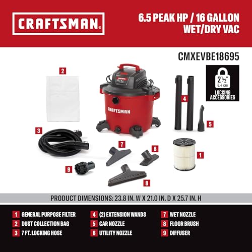 Image of CRAFTSMAN CMXEVBE18695 16 Gallon 6.5 Peak HP Wet Dry Shop Vacuum
