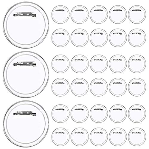 FJSM 30 Sets 2.4 inch Badge Button Pin Round DIY Button Badge Acrylic Design Clear Plastic Large Pin Button Badge Kit for Children's DIY Craft Supplies