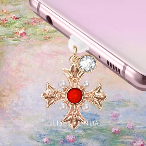 Colgante para teléfono celular ELISE & FONDA con cruz de cristal rojo 2