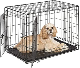BUNNY BUSINESS UNDERDOG Metal Dog Crate / Cage  Pet Black Metal Folding Cage with 2 Doors Sliding Chew Resistant Plastic Base Tray Heavy Duty Puppy Training Solution (24" Small, Dog Crate)