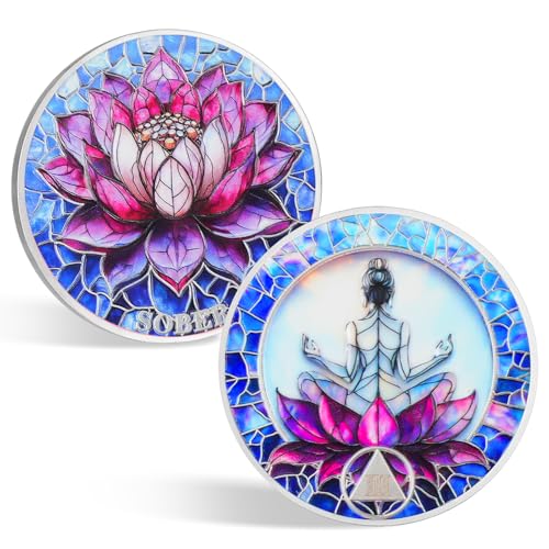 Image of CHURYUML Lotus Meditation 3 Year Sobriety Coin - Empowering Sobriety Gifts for Women, Three Year AA Coins Recovery Medallions Sober Chip Women in Recovery Affirmation Token Alcoholics Anonymous Gifts