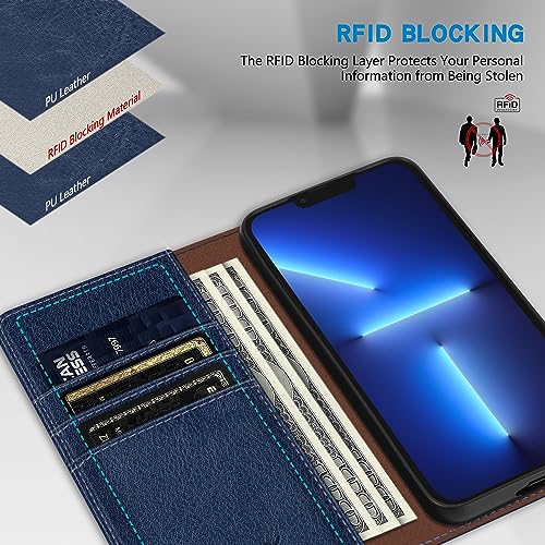 Image of ZZXX for iPhone 13 Pro Wallet Case Strong Magnetic 6.1 inch,Blue
