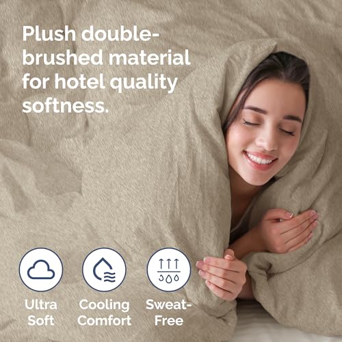 Image of Duvet Cover Full Size Set - Extra Soft Full Duvet Cover 80 inch x 90 inch with 2 Pillow Shams for Women, Men, Kids & Teens - Hotel Luxury w / Zipper Closures & Ties - Comfy, Cozy & Breathable (Heathered Beige)