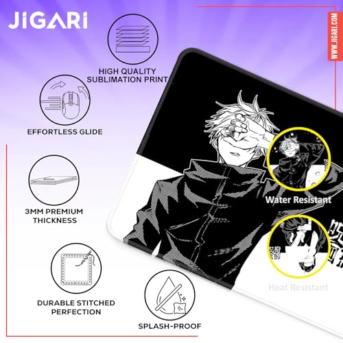 Image of Anime Theme Printed XL Extended Stich Edge Mousead | Smooth Surface Gaming Mousepad with Anti-Slip Rubber Base | 3mm Thick - 11 x 23 Inch (Satoru Gojo (P104))